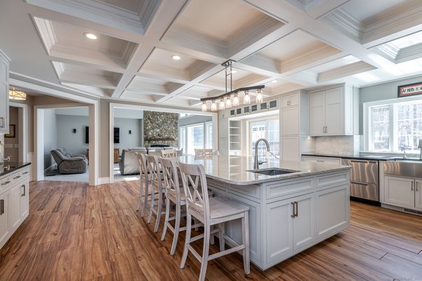 Interior, Kitchen, Living room, Pendant Lights, Recessed Lighting, Stainless Steel Appliances, Wood Texture Flooring