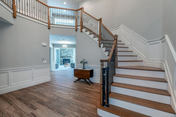 Fireplace, Interior, Recessed Lighting, Wood Texture Flooring