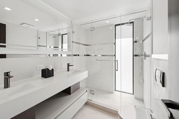 Bathroom, Dual Sink Vanities, Glass Shower, Interior, Recessed Lighting