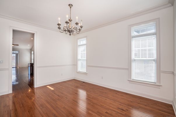 Chandelier, Empty room, Interior, Recessed Lighting, Wood Texture Flooring