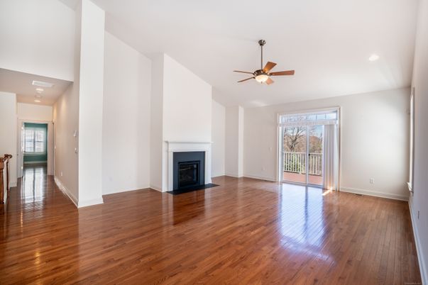 Empty room, Fireplace, Interior, Recessed Lighting, Wood Texture Flooring