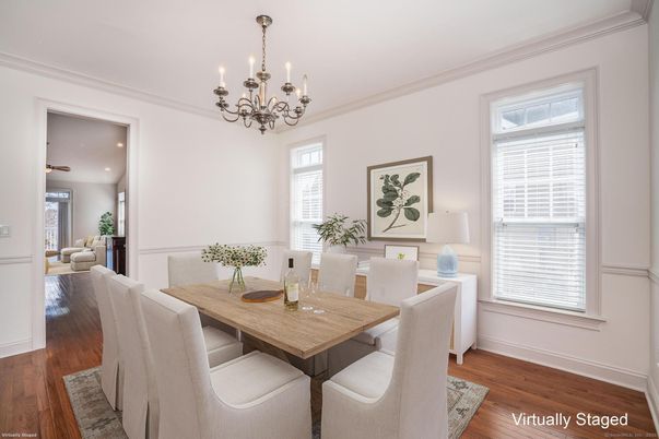 Chandelier, Dining room, Interior, Recessed Lighting, Wood Texture Flooring
