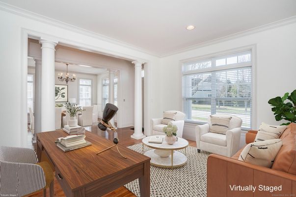 Chandelier, Home Office, Interior, Living room, Recessed Lighting, Wood Texture Flooring