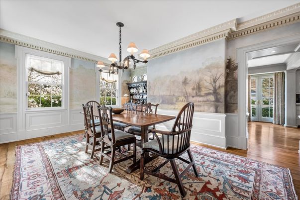 Chandelier, Dining room, Interior, Wood Texture Flooring