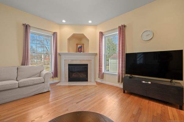 Fireplace, Interior, Recessed Lighting, Wood Texture Flooring