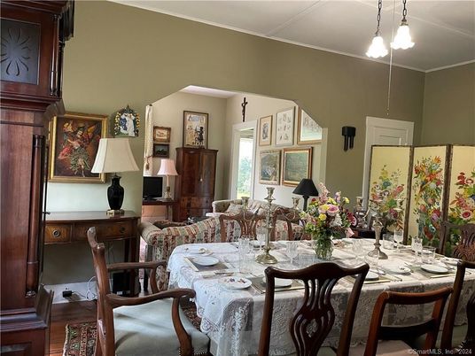 Dining room, Interior, Pendant Lights, Wood Texture Flooring