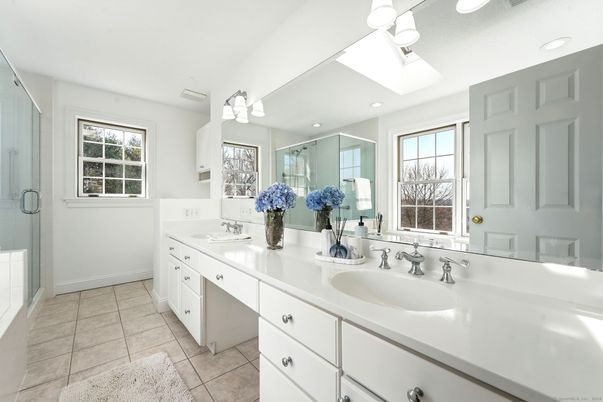 Bathroom, Dual Sink Vanities, Glass Shower, Interior, Recessed Lighting