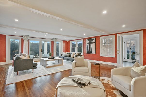 Interior, Living room, Recessed Lighting, Wood Texture Flooring