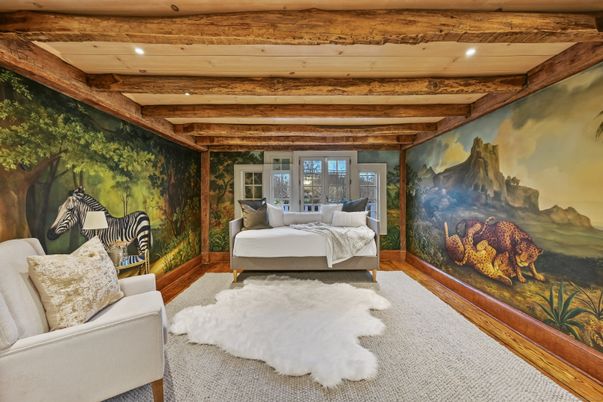Bedroom, Interior, Recessed Lighting, Wooden Beams, Wood Texture Flooring