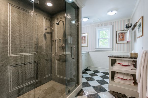 Bathroom, Glass Shower, Interior, Recessed Lighting