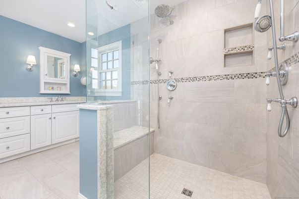 Bathroom, Glass Shower, Interior, Recessed Lighting