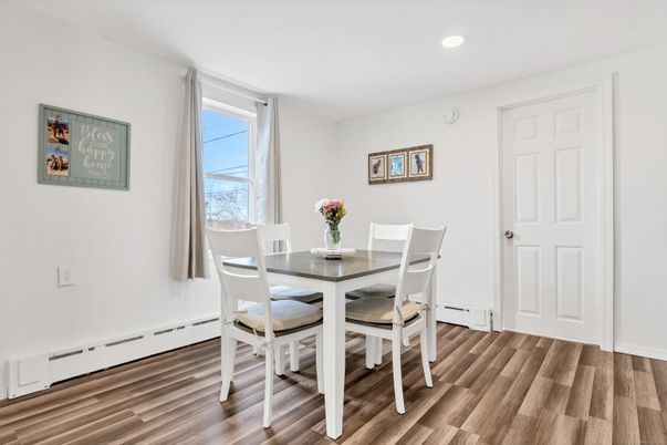 Dining room, Interior, Recessed Lighting, Wood Texture Flooring