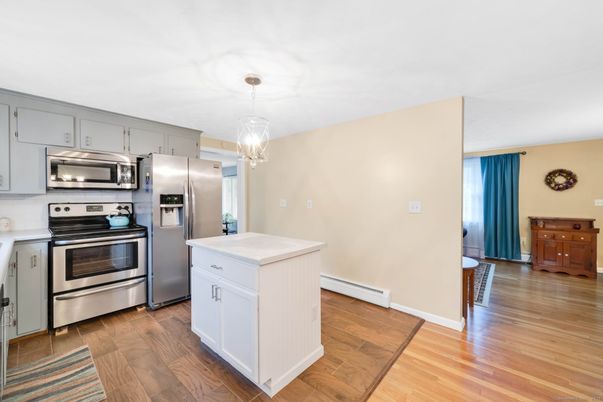 Interior, Kitchen, Pendant Lights, Stainless Steel Appliances, Wood Texture Flooring