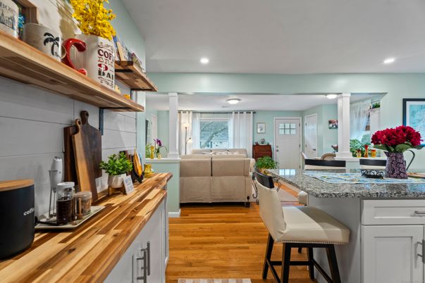 Interior, Kitchen, Living room, Recessed Lighting, Wood Texture Flooring