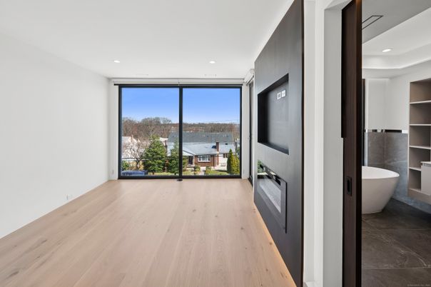 Bathroom, Free Standing Baths, Interior, Recessed Lighting, Wood Texture Flooring