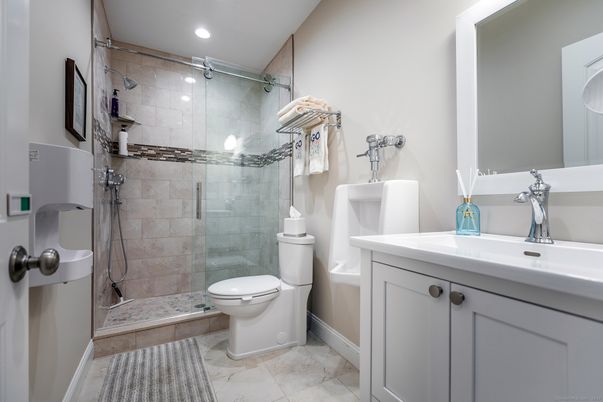 Bathroom, Glass Shower, Interior, Recessed Lighting