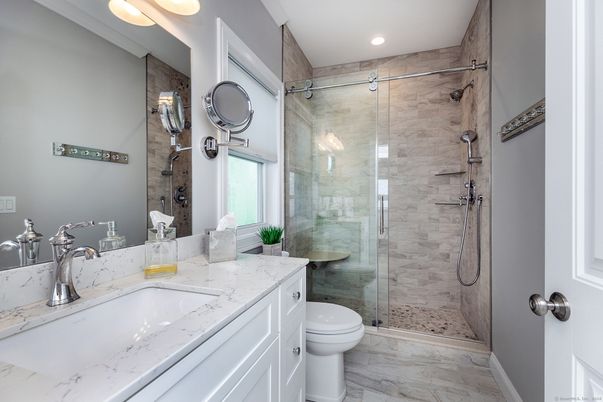 Bathroom, Dual Sink Vanities, Glass Shower, Interior, Recessed Lighting