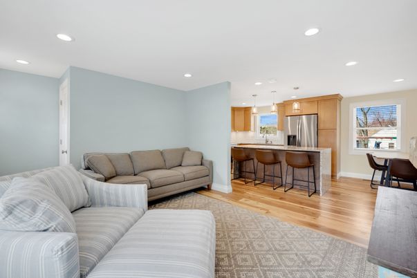 Interior, Kitchen, Living room, Pendant Lights, Recessed Lighting, Stainless Steel Appliances, Wood Texture Flooring