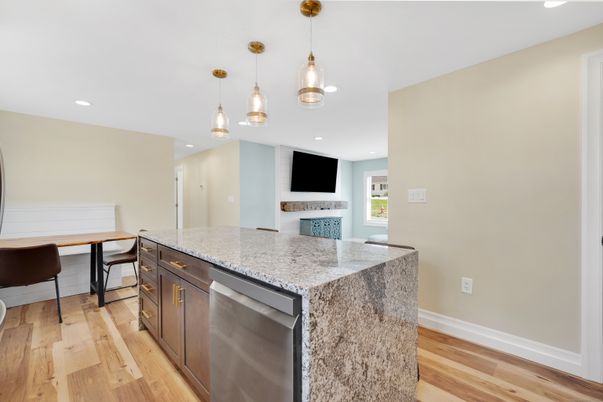 Interior, Kitchen, Pendant Lights, Recessed Lighting, Wood Texture Flooring