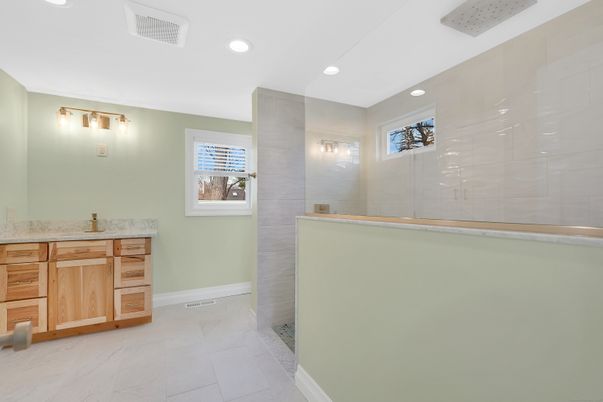 Bathroom, Glass Shower, Interior, Recessed Lighting