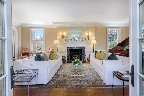 Fireplace, Interior, Living room, Piano, Recessed Lighting, Wood Texture Flooring