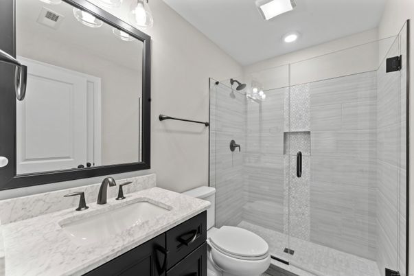 Bathroom, Glass Shower, Interior, Recessed Lighting
