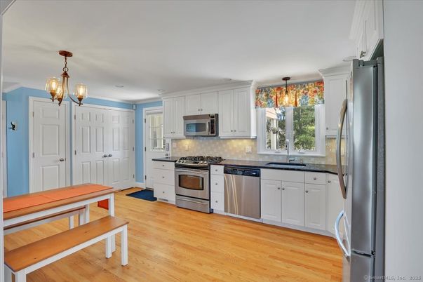 Interior, Kitchen, Pendant Lights, Stainless Steel Appliances, Wood Texture Flooring