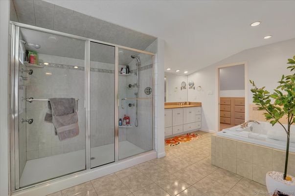 Bathroom, Dual Sink Vanities, Glass Shower, Interior, Recessed Lighting