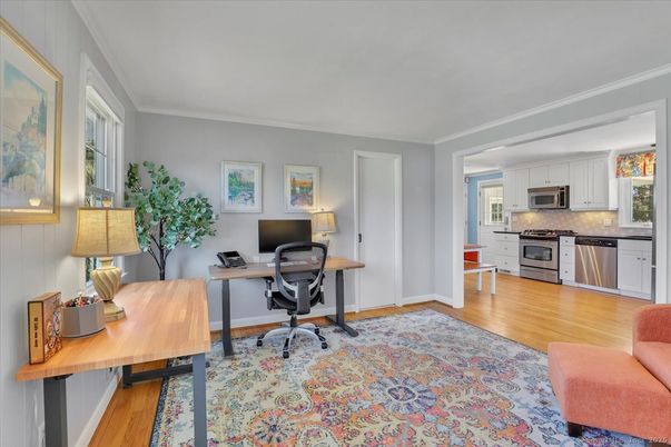 Home Office, Interior, Kitchen, Stainless Steel Appliances, Wood Texture Flooring