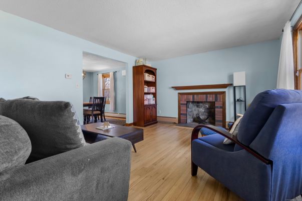 Dining room, Fireplace, Interior, Living room, Wood Texture Flooring
