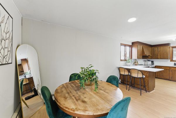 Dining room, Interior, Kitchen, Recessed Lighting, Wood Texture Flooring