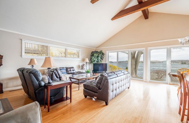 Interior, Living room, Water, Wooden Beams, Wood Texture Flooring
