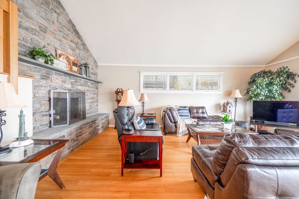 Fireplace, Interior, Living room, Stone Walls, Wood Texture Flooring