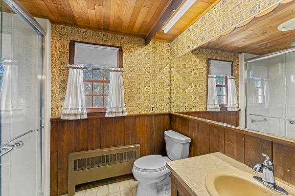 Bathroom, Glass Shower, Interior, Wooden Ceilings