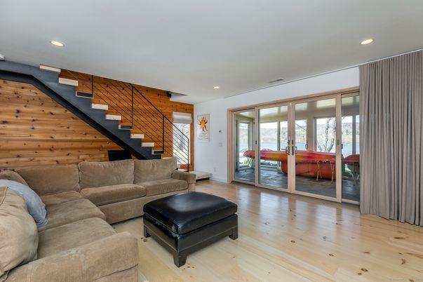 Interior, Living room, Recessed Lighting, Wood Texture Flooring