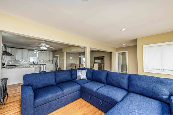 Interior, Kitchen, Living room, Recessed Lighting, Wood Texture Flooring
