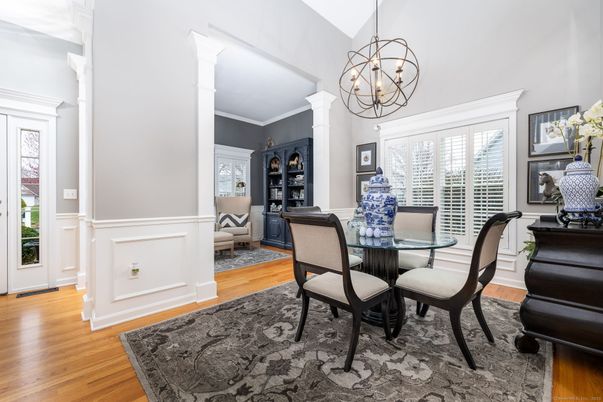 Chandelier, Dining room, Interior, Wood Texture Flooring