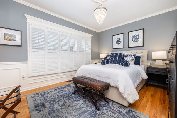 Bedroom, Chandelier, Interior, Wood Texture Flooring