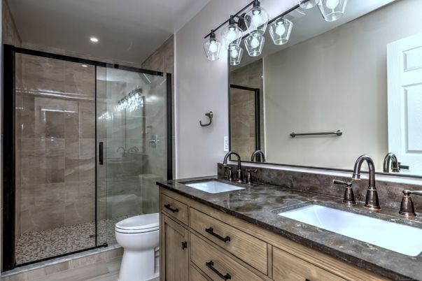 Bathroom, Dual Sink Vanities, Glass Shower, Interior, Recessed Lighting