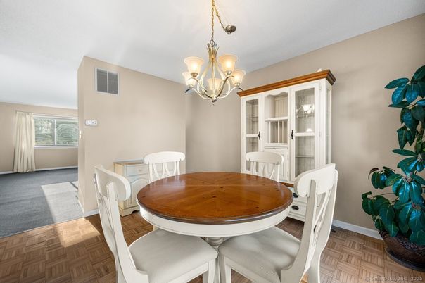 Chandelier, Dining room, Interior, Wood Texture Flooring