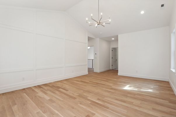 Empty room, Interior, Pendant Lights, Recessed Lighting, Wood Texture Flooring