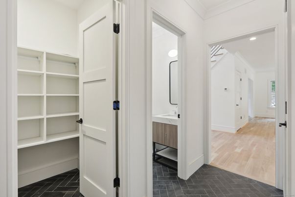 Bathroom, Interior, Recessed Lighting, Walk-in Closets, Wood Texture Flooring