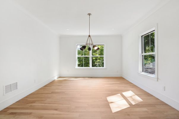 Empty room, Interior, Pendant Lights, Recessed Lighting, Wood Texture Flooring