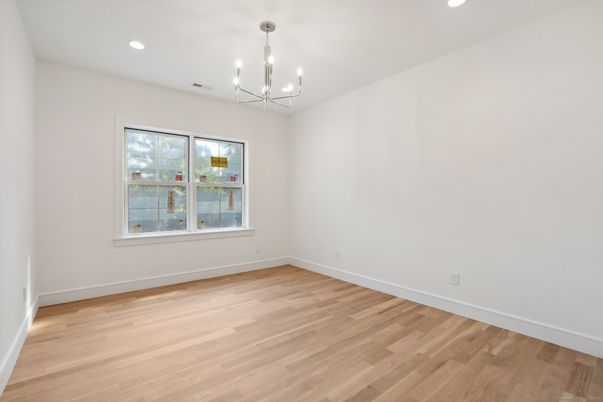 Chandelier, Empty room, Interior, Recessed Lighting, Wood Texture Flooring