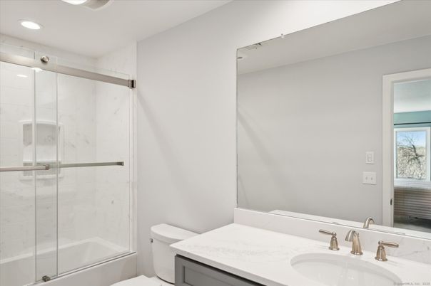 Bathroom, Glass Shower, Interior, Marble Walls, Recessed Lighting