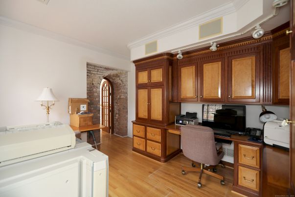 Home Office, Interior, Stone Walls, Wood Texture Flooring