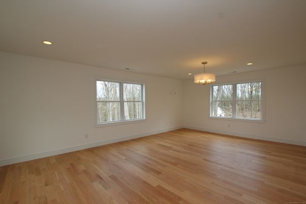 Chandelier, Empty room, Interior, Recessed Lighting, Wood Texture Flooring