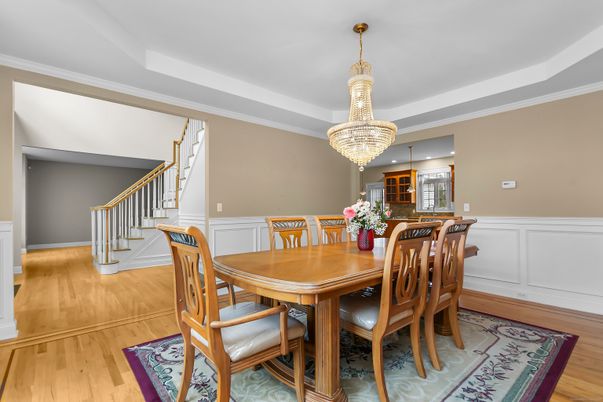 Chandelier, Dining room, Interior, Wood Texture Flooring