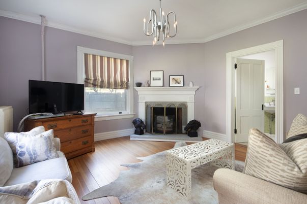 Fireplace, Interior, Living room, Pendant Lights, Wood Texture Flooring