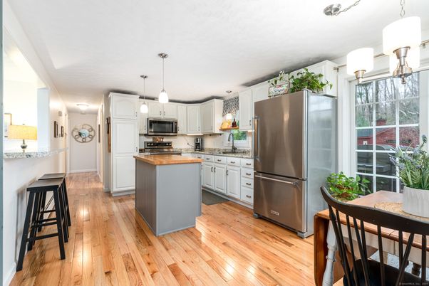 Interior, Kitchen, Pendant Lights, Stainless Steel Appliances, Wood Texture Flooring